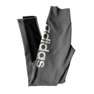 Adidas Design 2 Move High Rise Logo Leggings Sheer Panel XS Gray EUC